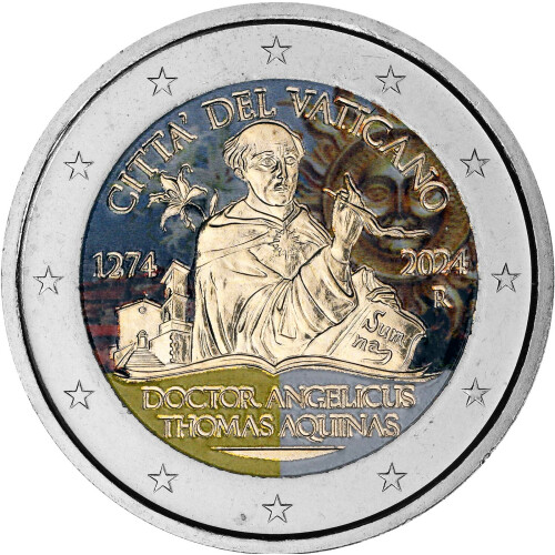 2 Euro Vatikan 2024 - Thomas von Aquin - coloriert / mit Farbe
