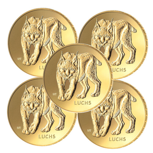 5 x 20 Euro Goldmünze "Luchs" - Deutschland 2025 - Serie "Rückkehr der Wildtiere" - Set ADFGJ