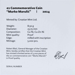 2 Euro Gedenkmünze Kroatien 2024 PP - Marko Marulic - im Etui