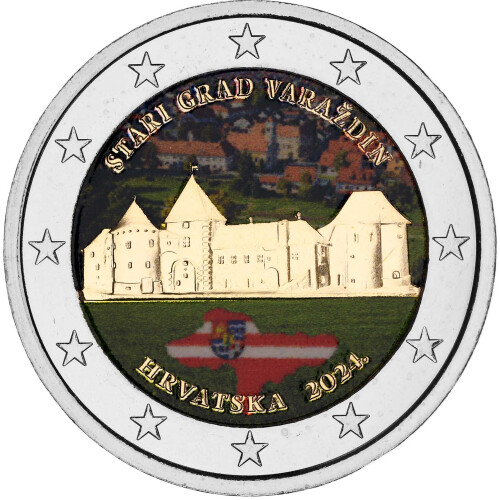 2 Euro Kroatien 2024 - Stadt Varazdin - coloriert / mit Farbe