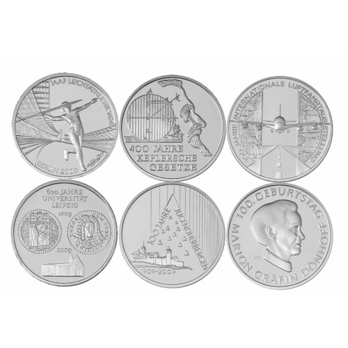 Jahressatz: 6 x 10 Euro Deutschland 2009 Silber bfr. - Alle sechs Ausgaben!