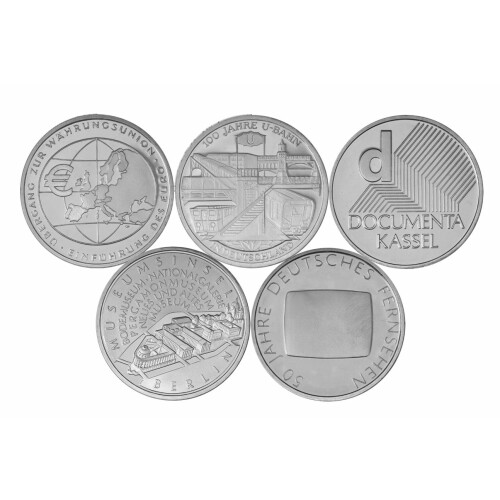 Jahressatz: 5 x 10 Euro Deutschland 2002 Silber bfr. - Alle fünf Ausgaben!