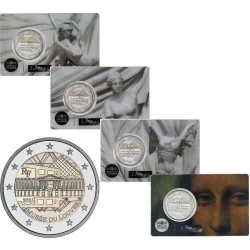 4 x 2 Euro Gedenkmünze Frankreich 2025 st - Louvre Museum - Alle Blister