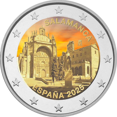 2 Euro Spanien 2025 - Altstadt von Salamanca - coloriert / mit Farbe