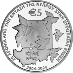 5 Euro Gedenkmünze Zypern 2024 Silber PP - 20 Jahre EU Beitritt