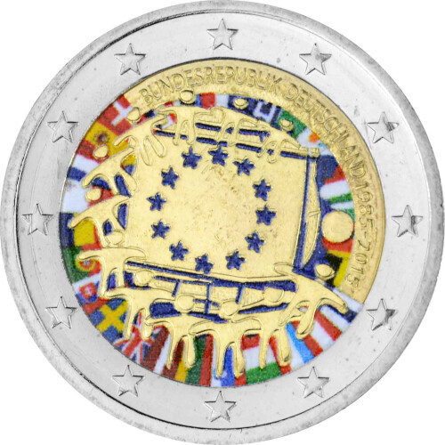 2 Euro Deutschland 2015 - 30 Jahre EU-Flagge - coloriert  / mit Farbe