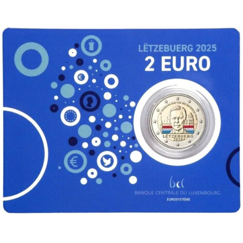 2 Euro Gedenkmünze Luxemburg 2025 st - 25. Jahrestag der Thronbesteigung - colorierte CoinCard