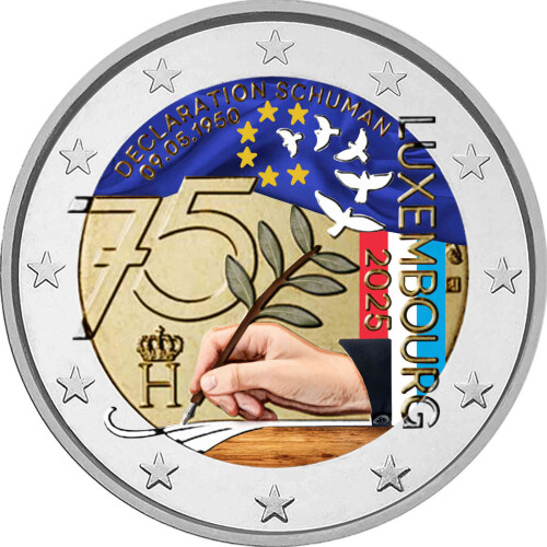 2 Euro Luxemburg 2025 - 75. Jahrestag der Schuman Erklärung - coloriert / mit Farbe