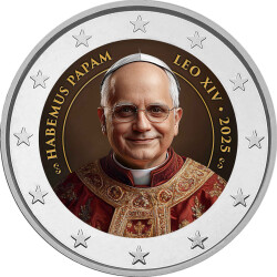 2 Euro Papst Leo XIV im Vatikan coloriert / mit Farbe