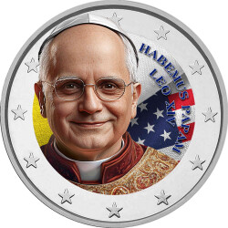 2 Euro Papst Leo XIV im Vatikan coloriert / mit Farbe