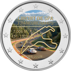 2 Euro Belgien 2025 - Rennstecke Spa - coloriert / mit Farbe