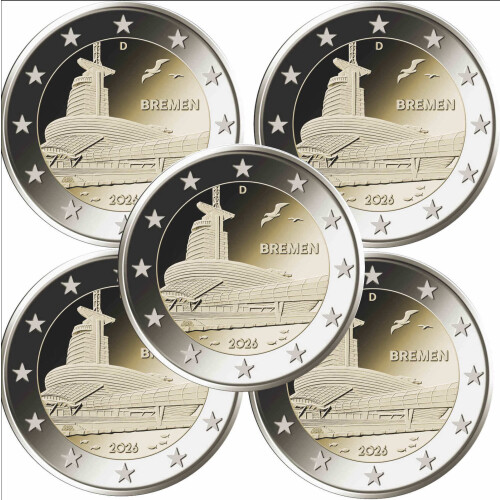 5 x 2 Euro Gedenkmünze Deutschland 2026 bfr. - Klimahaus Bremerhaven (A-J)
