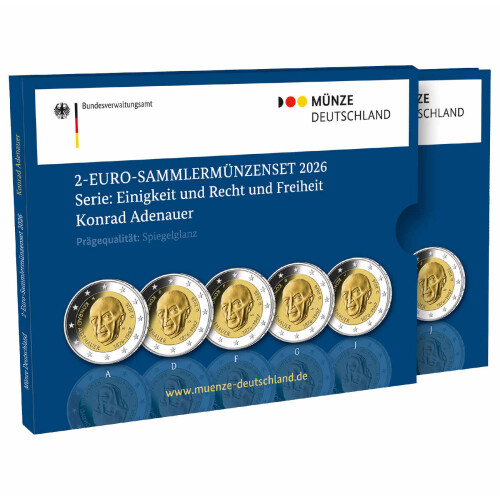5 x 2 Euro Gedenkmünze Deutschland 2026 PP - Konrad Adenauer - im Blister