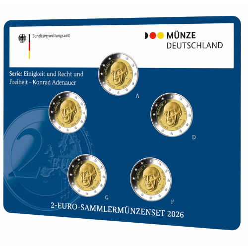 5 x 2 Euro Gedenkmünze Deutschland 2026 st - Konrad Adenauer - im Blister