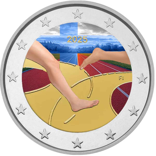 2 Euro Finnland 2025 - 100 Jahre Leichtathletik - coloriert / mit Farbe