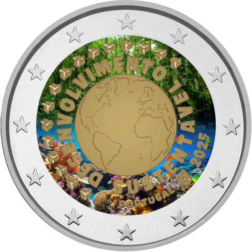 2 Euro Portugal 2025 - Nachhaltige Entwicklung - coloriert / mit Farbe