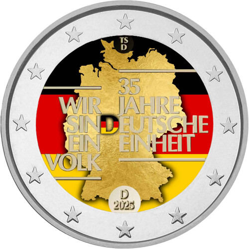 2 Euro Deutschland 2025 - 35 Jahre Einheit - coloriert / mit Farbe