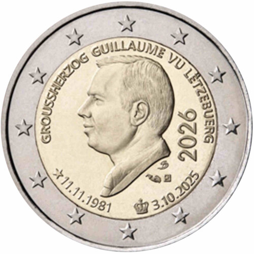 2 Euro Gedenkmünze Luxemburg 2026 bfr. - 45. Geburtstag von Guillaume