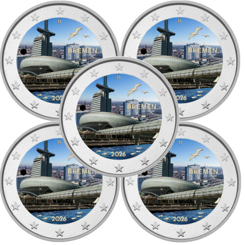 5 x 2 Euro Deutschland 2026 - Klimahaus Bremen (ADFGJ) - coloriert / mit Farbe