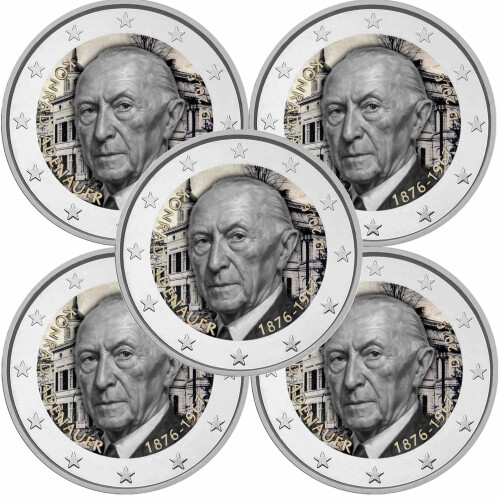 5 x 2 Euro Deutschland 2026 - Konrad Adenauer (ADFGJ) - coloriert / mit Farbe II