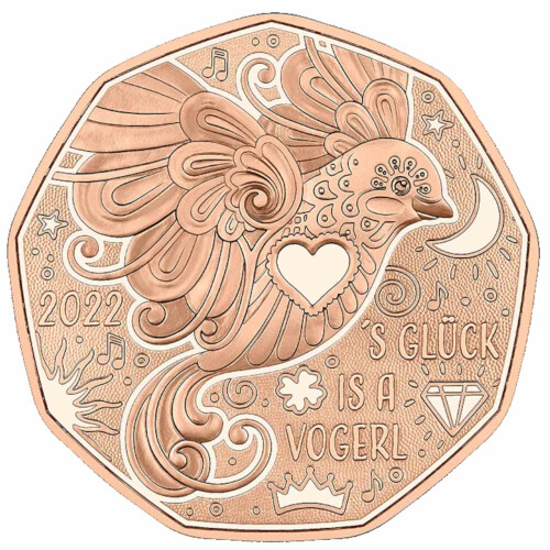 5 Euro Gedenkmünze Österreich 2022 Kupfer bfr - Glück ist ein Vogel