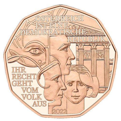 5 Euro Gedenkmünze Österreich 2022 Kupfer bfr - Demokratie