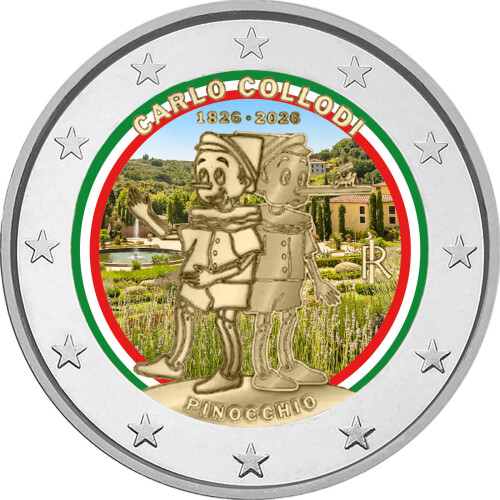 2 Euro Italien 2026 - Carlo Collodi Pinocchio - coloriert / mit Farbe