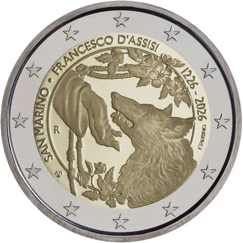 2 Euro Gedenkmünze San Marino 2026 PP - 800. Todestag von Franz von Assisi
