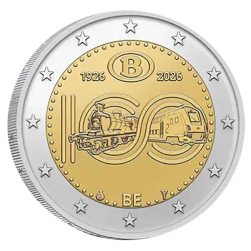 2 Euro Gedenkmünze Belgien 2026 st - Belgische Staatsbahn - Blister