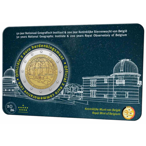 2 Euro Gedenkmünze Belgien 2026 st - Geografisches Institut - flämischer Blister (NL/ENG)