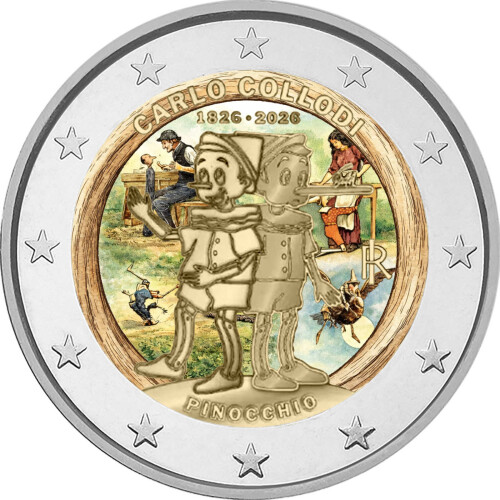 2 Euro Italien 2026 - Carlo Collodi Pinocchio - coloriert / mit Farbe II