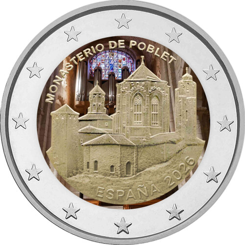 2 Euro Spanien 2026 - Kloster Poblet - coloriert / mit Farbe II