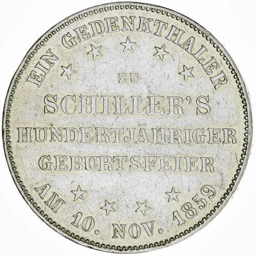 Frankfurt 1 Taler 1859 Gedenktaler Schiller Silber ss KM#359