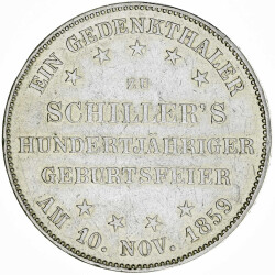 Frankfurt 1 Taler 1859 Gedenktaler Schiller Silber ss KM#359