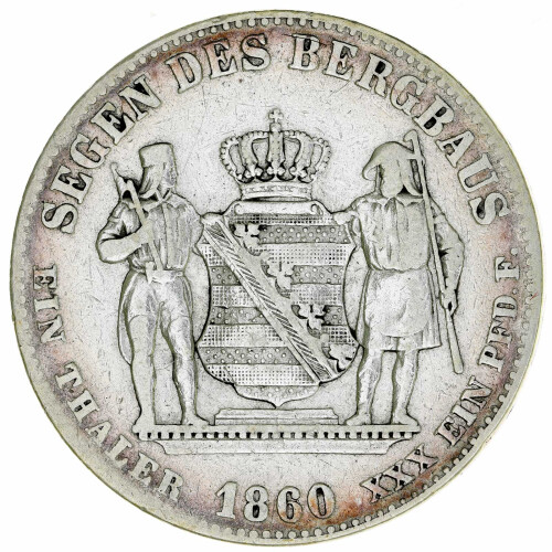 Sachsen 1 Taler Vereinstaler 1860 B Johann Silber ss Ausbeute Bergbau KM#1199