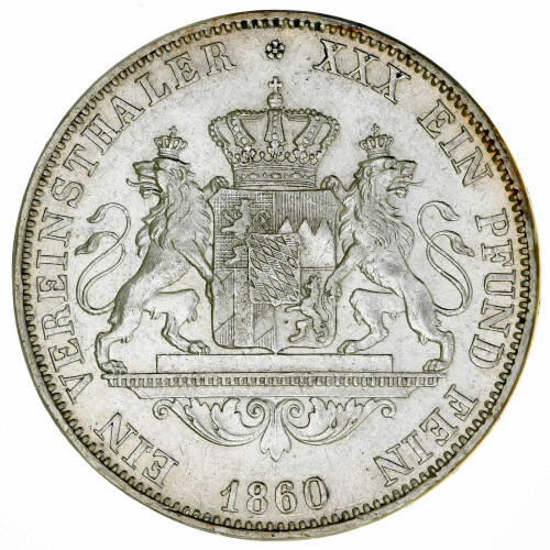 Bayern 1 Taler Vereinstaler 1860 Maximilian II. Joseph Silber ss KM#852