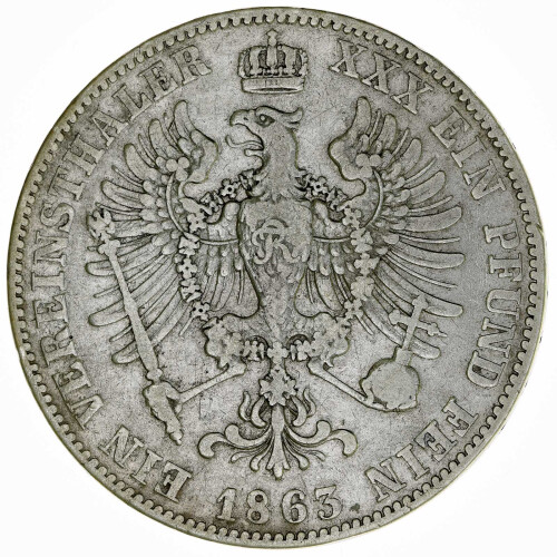 Preußen 1 Taler Vereinstaler 1863 A Wilhelm I. Silber ss KM#489