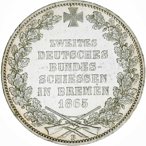 Bremen 1 Taler 1865 B 2. Deutsches Bundesschiessen Silber ss KM#248