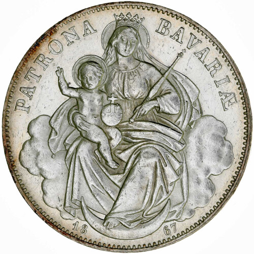 Bayern 1 Taler Vereinstaler 1866 Ludwig II. Madonnentaler Silber ss KM#877