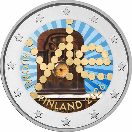 2 Euro Finnland 2026 - 100 Jahre Rundfunk  - coloriert / mit Farbe II
