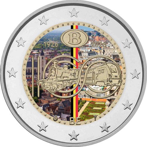 2 Euro Belgien 2026 - Staatsbahn - coloriert / mit Farbe