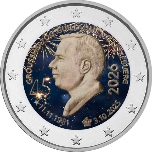 2 Euro Luxemburg 2026 - 45. Geburtstag von Guillaume - coloriert / mit Farbe