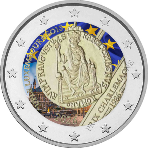 2 Euro Luxemburg 2026 - Karlspreis - coloriert / mit Farbe
