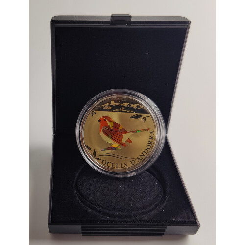 1 Dinar Andorra 2012 -  Vogelwelt Andorra Rotkehlchen - im Etui