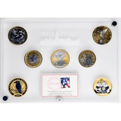 Wall Street Silver Collection 2009 - 7 x 1 Unze Silber mit Goldapplikation