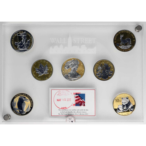 Wall Street Silver Collection 2012 - 7 x 1 Unze Silber mit Goldapplikation