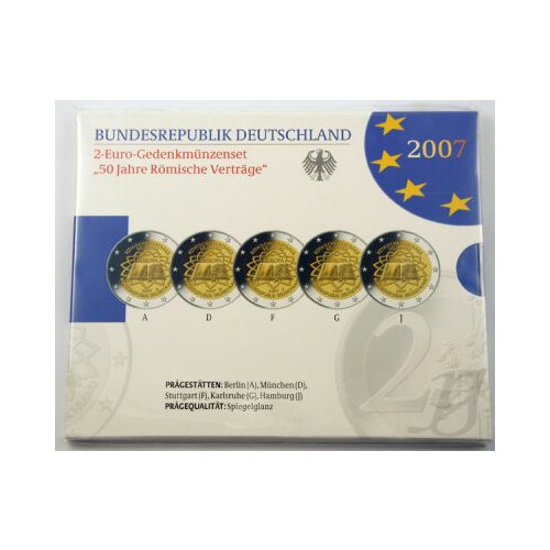 5 x 2 Euro Gedenkmünze Deutschland 2007 PP - Römische Verträge - im Blister