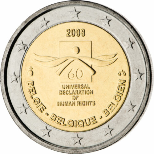 2 Euro Gedenkmünze Belgien 2008 bfr. - Menschenrechte