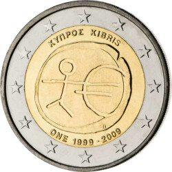 2 Euro Gedenkm&uuml;nze Zypern 2009 bfr. - 10 Jahre WWU