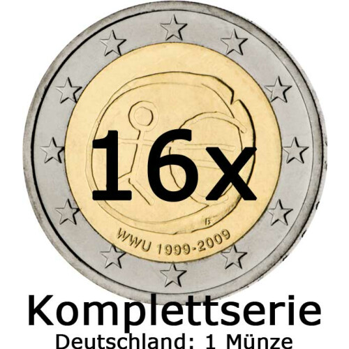 16 x 2 Euro Gedenkmünzen 2009 10 Jahre Euro